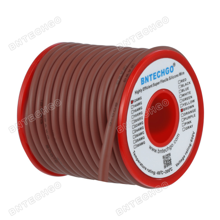12 Gauge Silicone Wire Spool Brown 25 feet Ultra Flexible High Temp 200 deg C