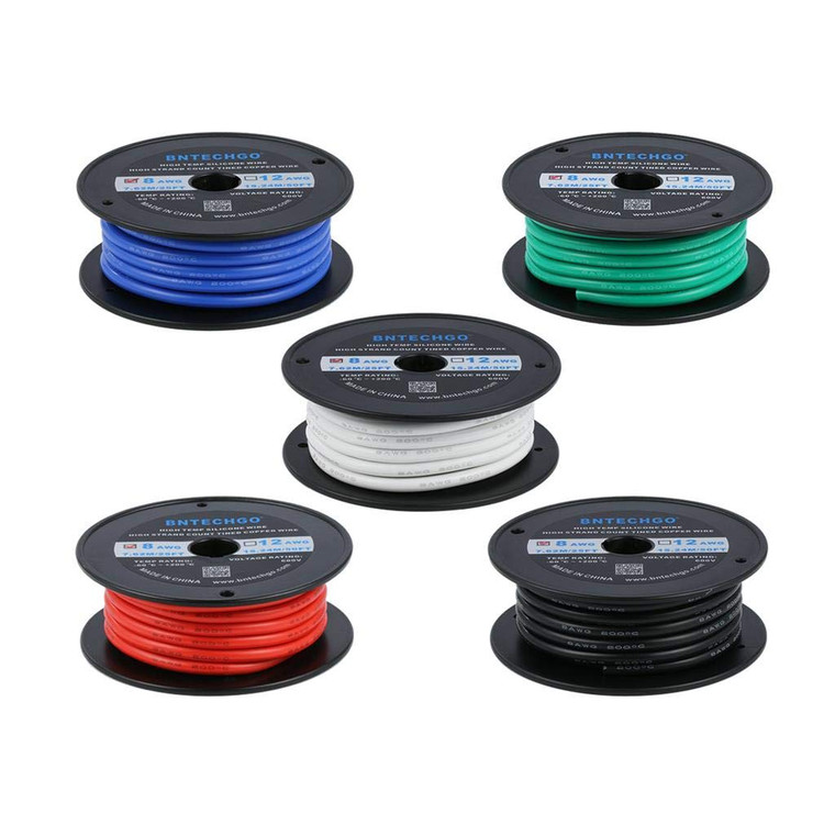 BNTECHGO 8 Gauge Silicone Wire Kit 5 Color Each 25 ft Flexible 8 AWG Stranded Tinned Copper Wire