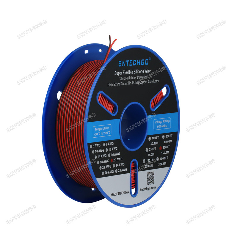 20 Gauge 2 conductor parallel silicone wire Core made with 100 strands 0.08 mm tinned copper wire