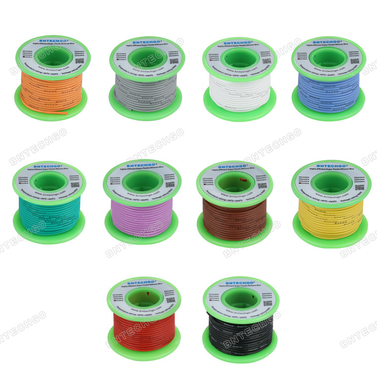 BNTECHGO 24 Gauge Silicone Wire Kit: Ultra Flexible, 10 Colors, Each 25 feet, High Temp 200°C, 600V, 24 AWG Silicone Wire, 40 Strands of Tinned Copper Wire, Stranded Wire for Model Battery