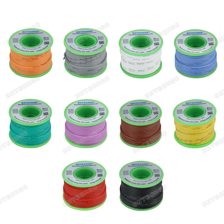 BNTECHGO 26 Gauge Silicone Wire Kit 10 Color Each 25 ft Flexible 26 AWG Stranded Tinned Copper Wire