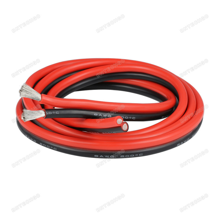 BNTECHGO 8 Gauge Flexible 2-Conductor Parallel Silicone Wire , Red & Black, High-Resistance 200°C 600V for Single-Color LED Strip Extension Cable Cord Lead Wire, 10ft Stranded Tinned Copper Wire.