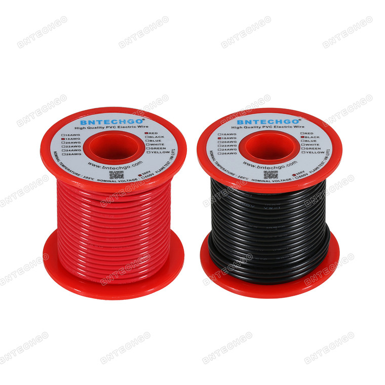 BNTECHGO 18 Gauge PVC 1007 Solid Electric Wire Red and Black Each 50 ft