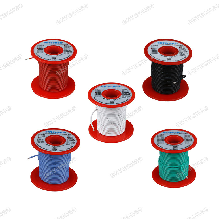 BNTECHGO 20 Gauge Silicone Wire Kit Red Black Blue White And Green Each 100ft