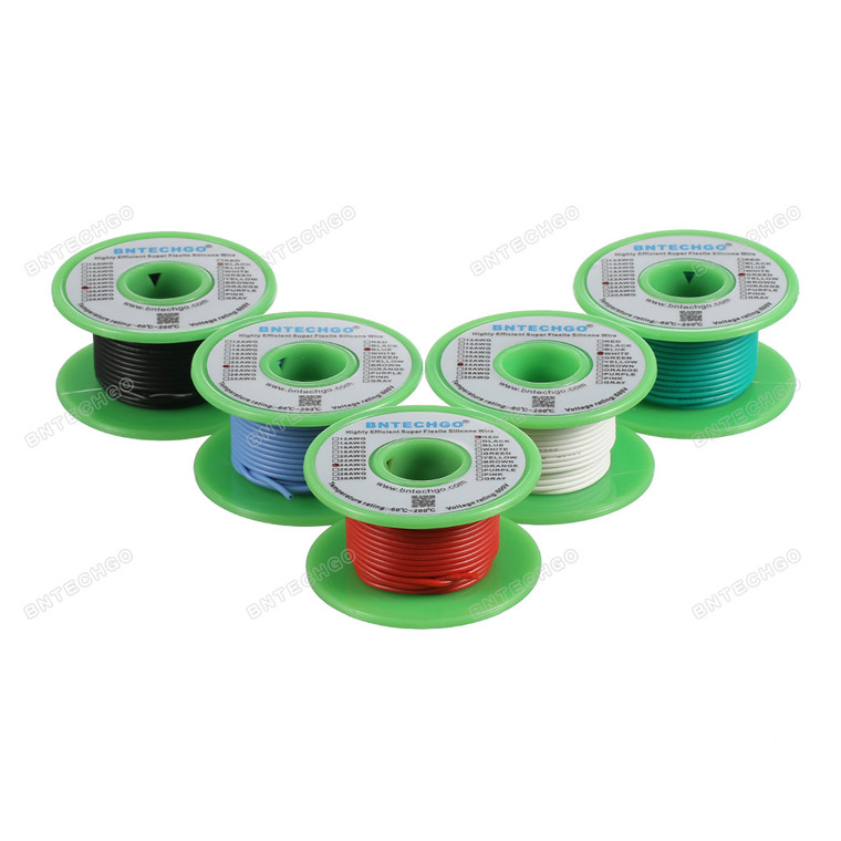 Ultra Flexible 24 Gauge Silicone Wire Spool 5 Color Red Black White Blue Green each of 25 ft