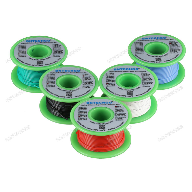 Ultra Flexible 26 Gauge Silicone Wire Spool 5 Color Red Black White Blue Green