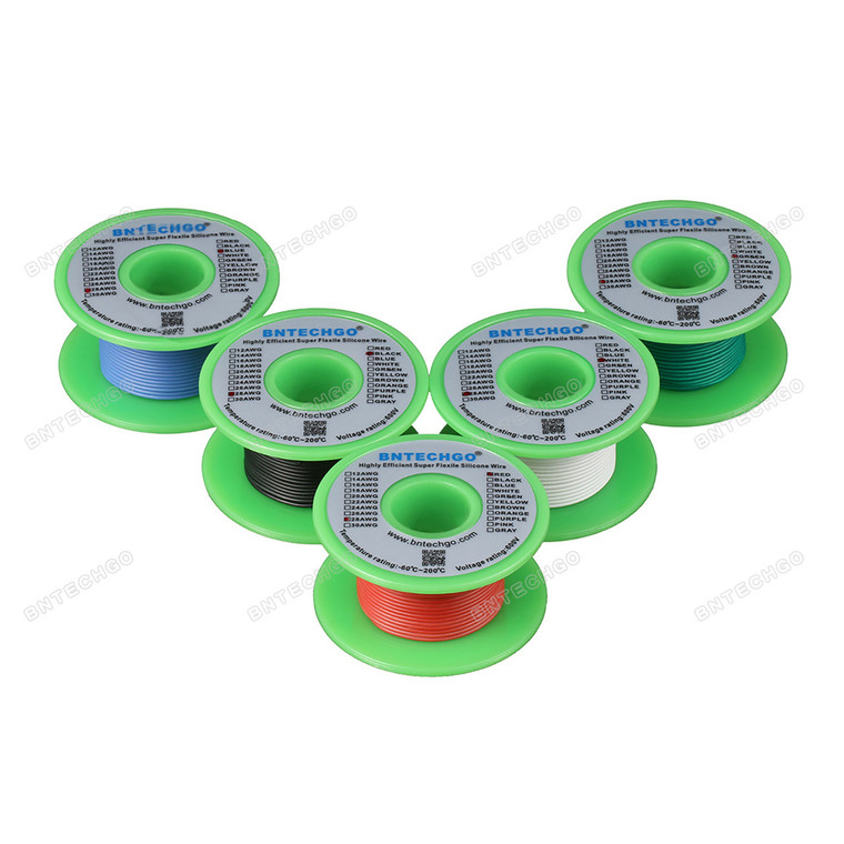 28 gauge silicone wire spool 5 color red black white blue green each color 25 ft,total 125 feet
