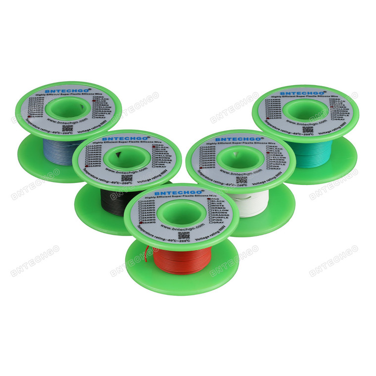 Ultra Flexible 30 Gauge Silicone Wire Spool 5 Color Red Black White Blue Green each color 100 ft,total 500 feet.