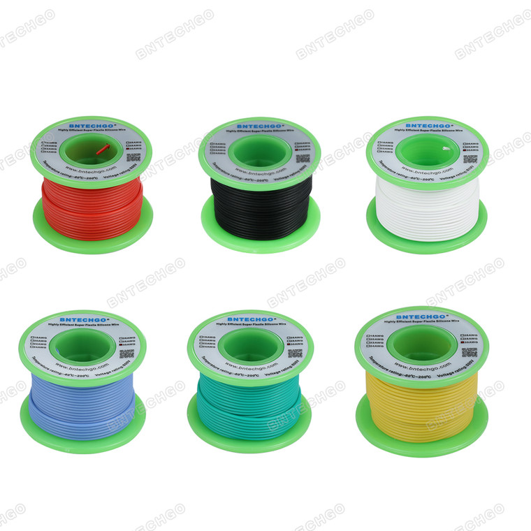 30 Gauge Silicone Wire Spool 6 Colors Each 100 ft Ultra Flexible