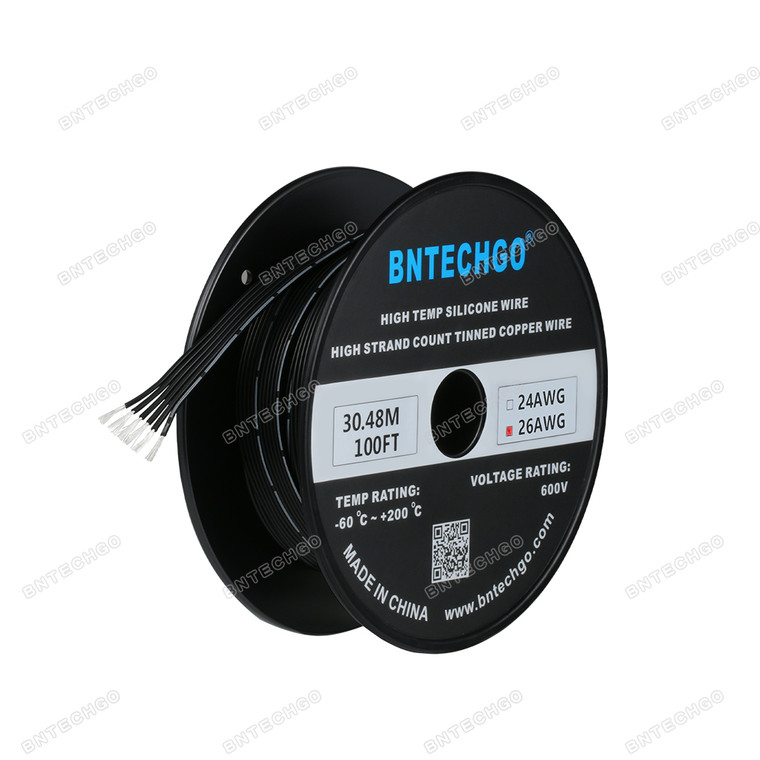 26 AWG Flexible Soft Silicone Rubber Parallel Wire Strand Wire 6 Pin Black 100 ft