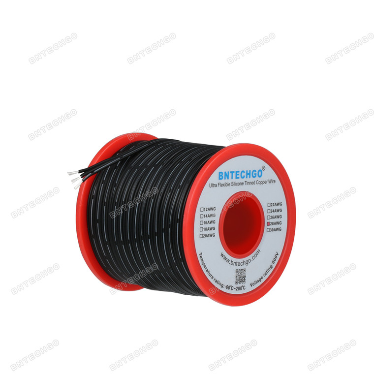 28 gauge black 3 pin silicone ribbon copper wire Black 100 ft High quality ultra flexible soft.
