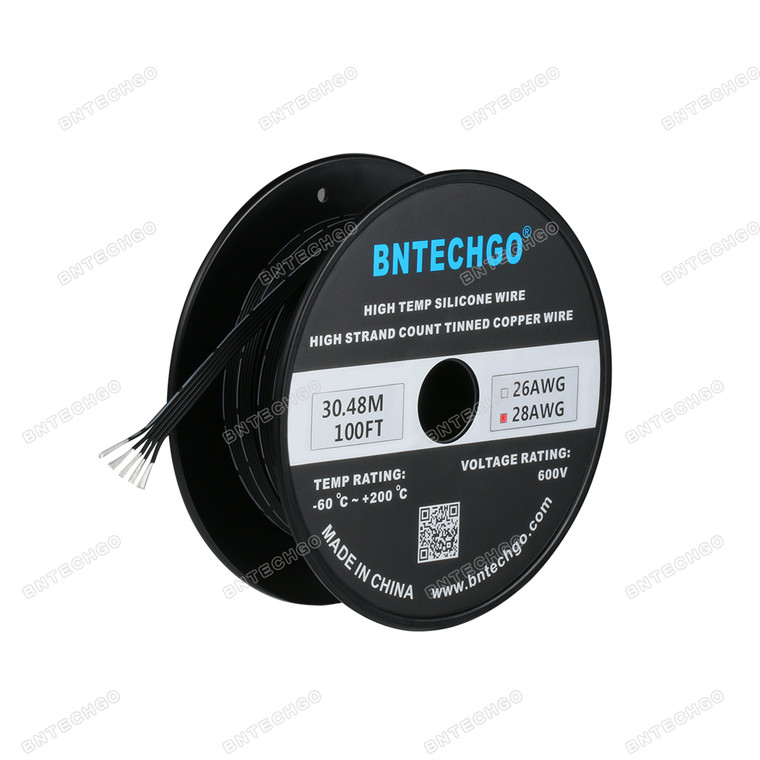 28 AWG Flexible Soft Silicone Rubber Parallel Wire Strand Wire 5 Pin Black 100 ft