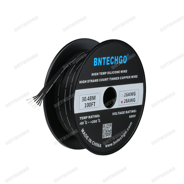 28 AWG Flexible Soft Silicone Rubber Parallel Wire Strand Wire 6 Pin Black 100 ft