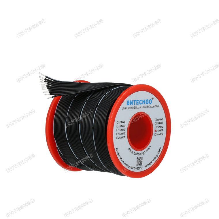28 gauge black 10 pin silicone ribbon copper wire Black 25 ft High quality ultra flexible soft.