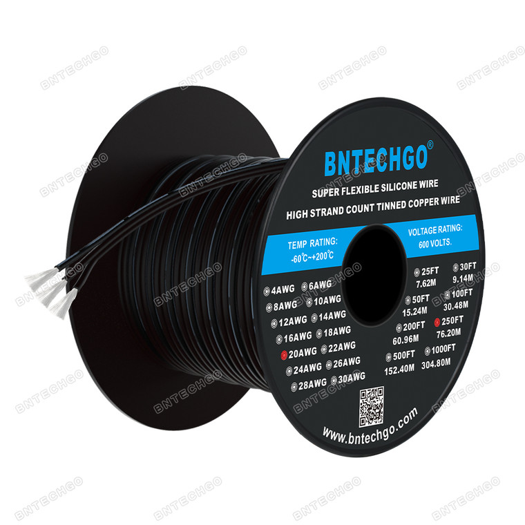 BNTECHGO 20 Gauge Silicone Ribbon Cable Copper Wire 3P Black 