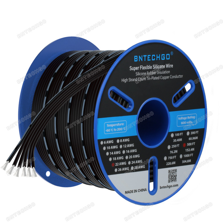BNTECHGO 22 Gauge Silicone Ribbon Cable Copper Wire 6P Black 