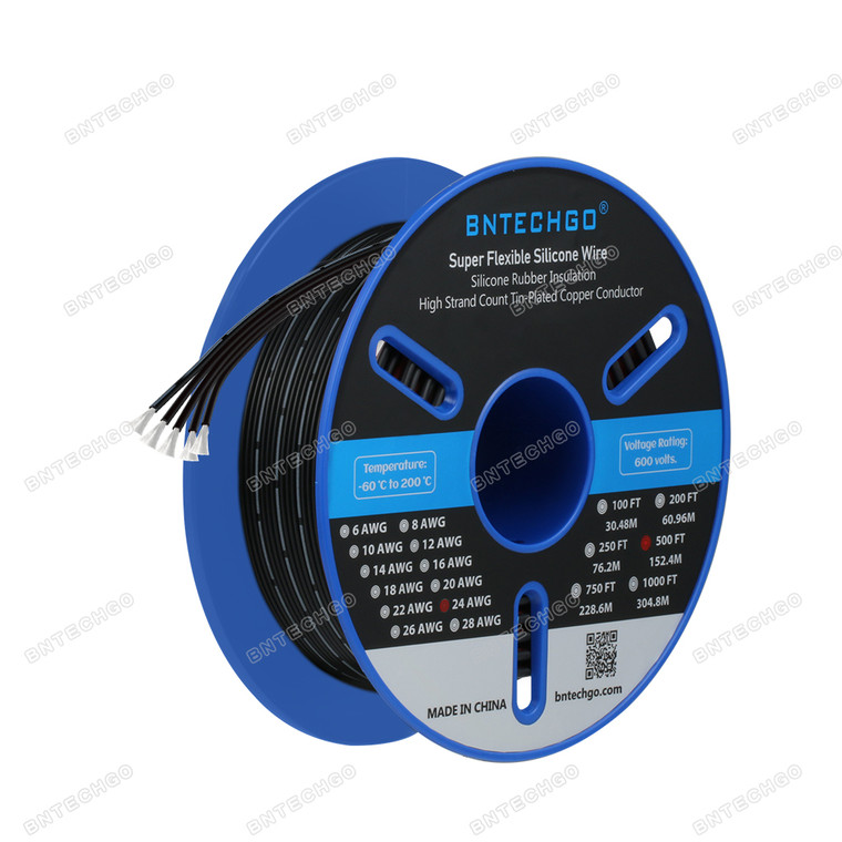BNTECHGO 24 Gauge Silicone Ribbon Cable Copper Wire 5P Black