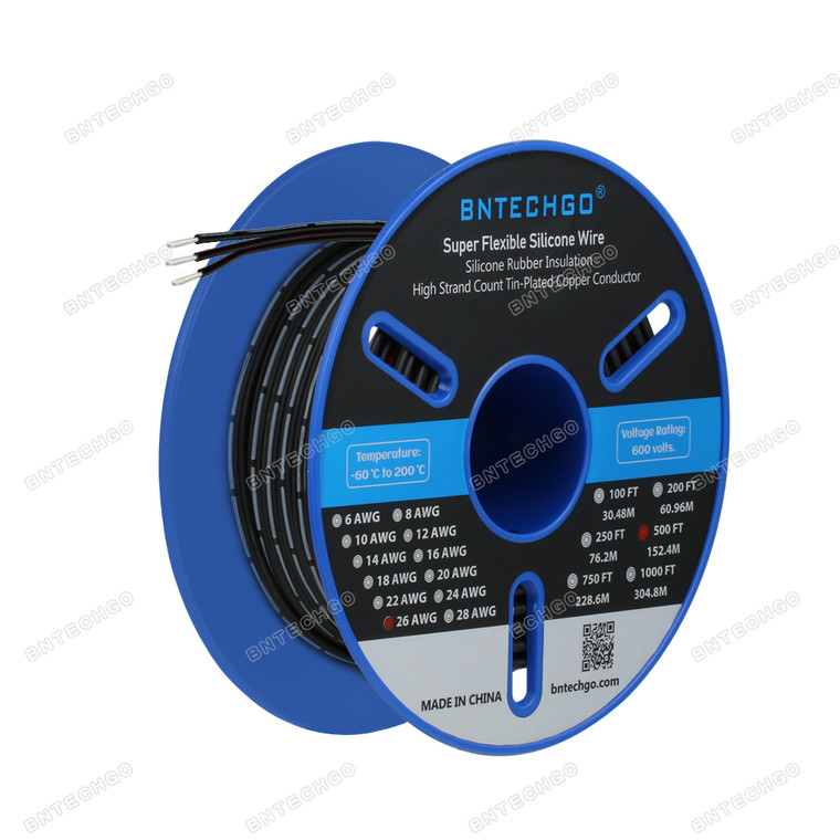 BNTECHGO 26 Gauge Silicone Ribbon Cable Copper Wire 3P Black 