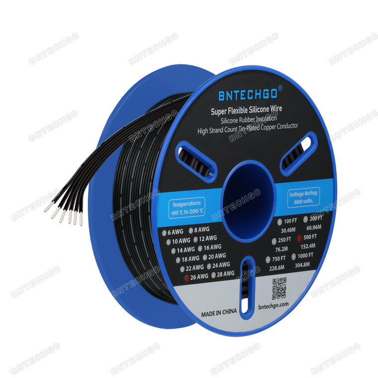 BNTECHGO 26 Gauge Silicone Ribbon Cable Copper Wire 6P Black 