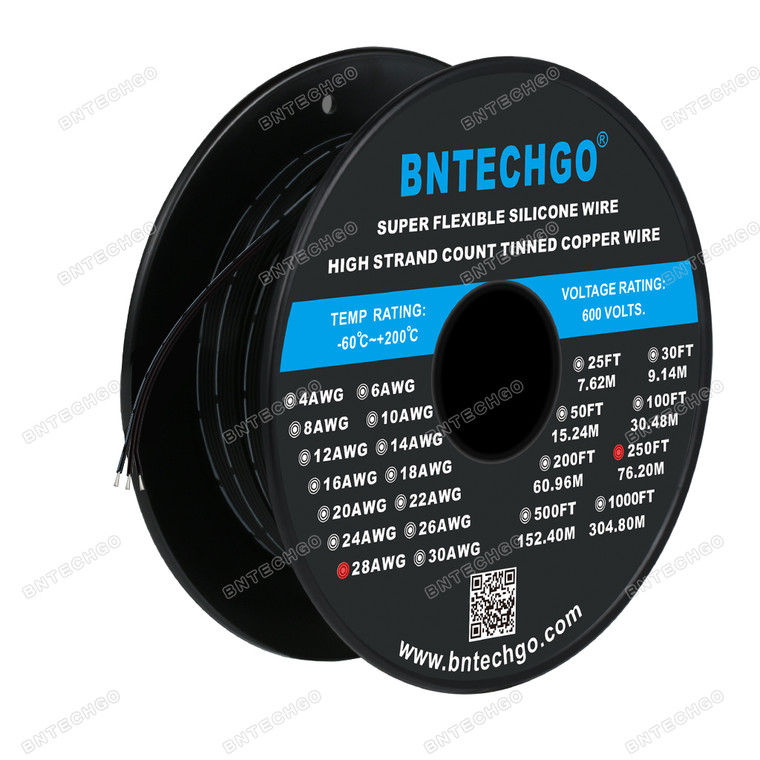 BNTECHGO 28 Gauge Silicone Ribbon Cable Copper Wire 3P Black