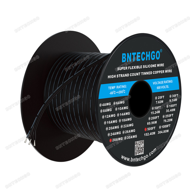 BNTECHGO 28 Gauge Silicone Ribbon Cable Copper Wire 3P Black 