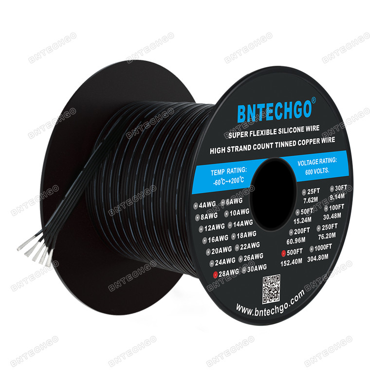 BNTECHGO 28 Gauge Silicone Ribbon Cable Copper Wire 5P Black 