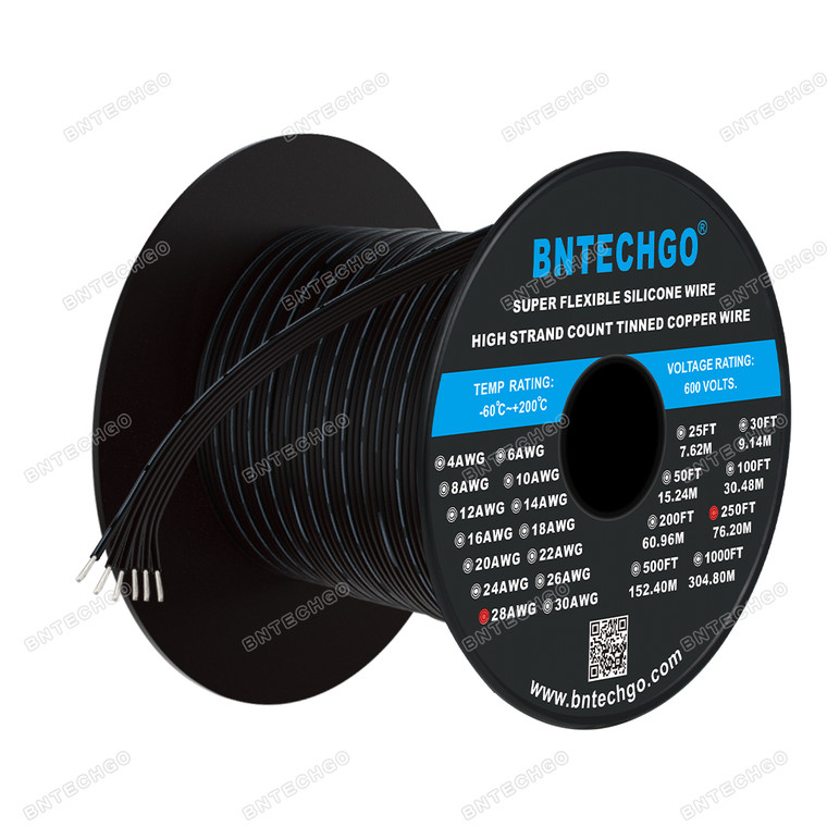 BNTECHGO 28 Gauge Silicone Ribbon Cable Copper Wire 6P Black 