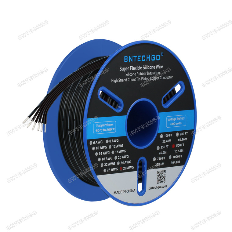BNTECHGO 28 Gauge Silicone Ribbon Cable Copper Wire 6P Black