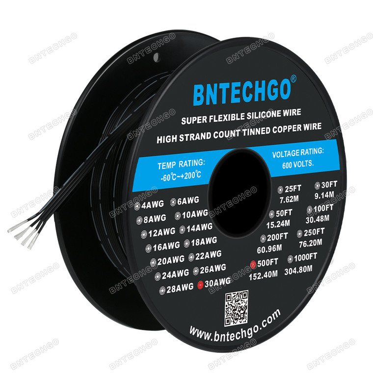 BNTECHGO 30 Gauge Silicone Ribbon Cable Copper Wire 4P Black