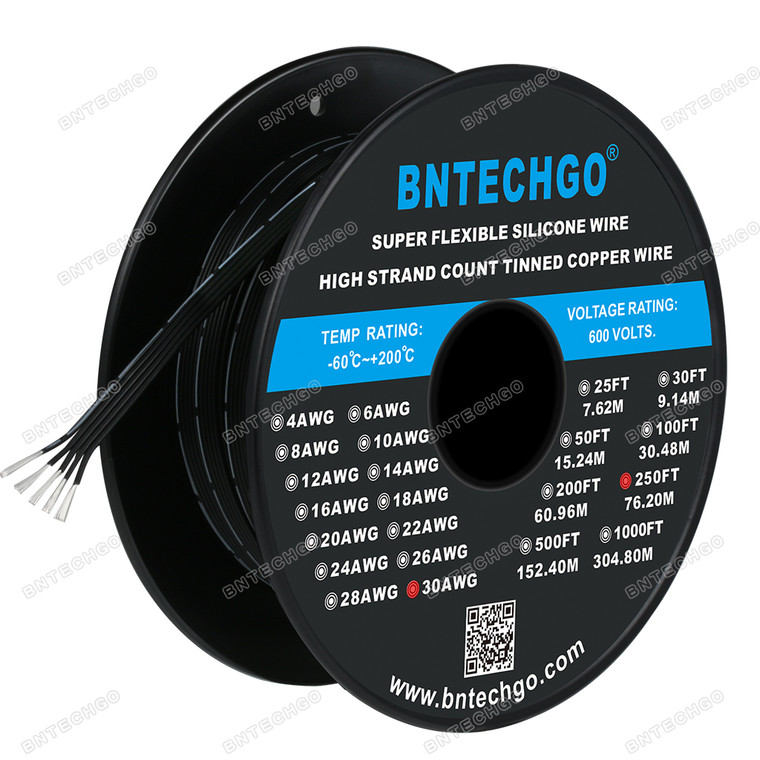 BNTECHGO 30 Gauge Silicone Ribbon Cable Copper Wire 5P Black