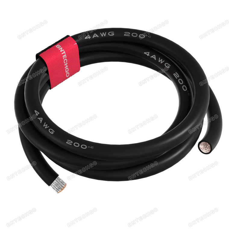 BNTECHGO 4 Gauge Silicone Wire Spool, Black, 10 feet, Ultra Flexible, High Temp 200°C, 600V, 4 AWG Silicone Rubber Wire with 5000 Strands of Tinned Copper Wire, Stranded Wire for Model Battery