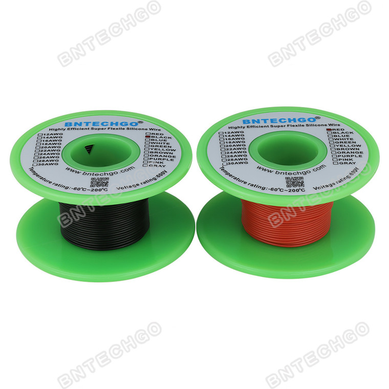BNTECHGO 32AWG Silicone Wire Kit : Red/Black, Each 25 ft (7.7 m), Ultra Flexible, High Temp 200°C, 600V, 11 Strands Tinned Copper, Stranded Wire for Model Battery