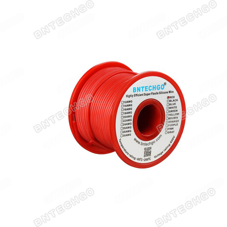 BNTECHGO 32AWG Silicone Wire  Red, 50 ft (15.3 m), Ultra Flexible, High Temp 200°C, 600V, 11 Strands Tinned Copper, Stranded Wire for Model Battery