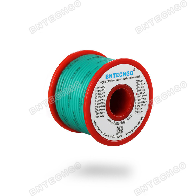 BNTECHGO 32AWG Silicone Wire Green, 50 ft (15.3 m), Ultra Flexible, High Temp 200°C, 600V, 11 Strands Tinned Copper, Stranded Wire for Model Battery