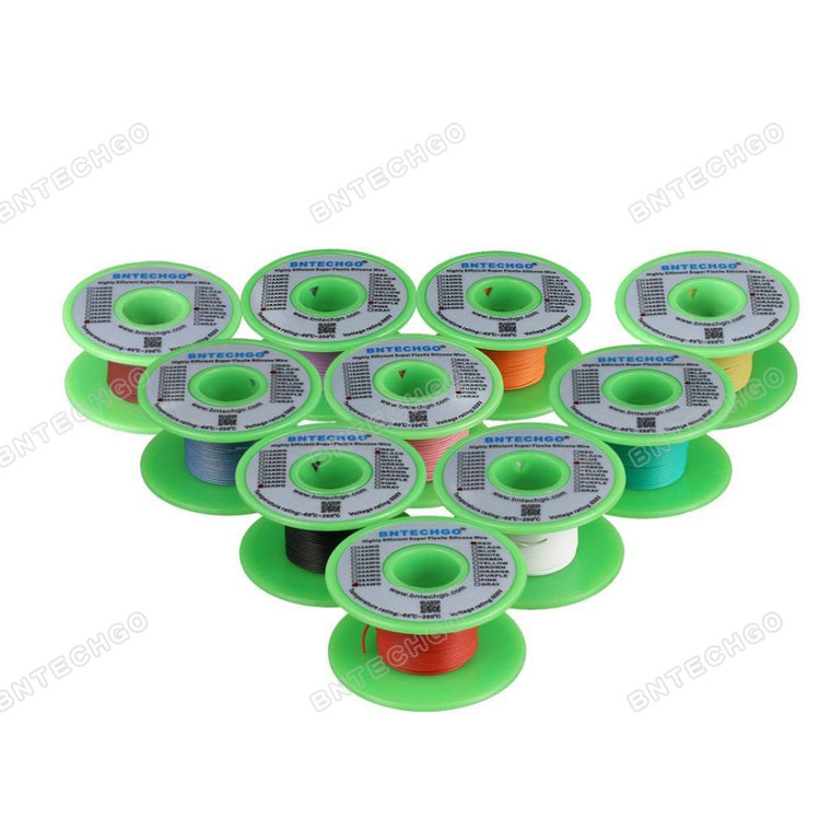 BNTECHGO 32AWG Silicone Wire Kit  : 10 Colors, Each 50 ft (15.3 m), Ultra Flexible, High Temp 200°C, 600V, 11 Strands Tinned Copper, Stranded Wire for Model Battery