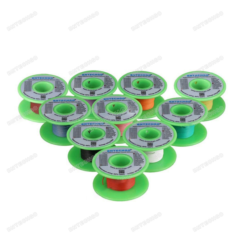 BNTECHGO 32AWG Silicone Wire Kit  : 10 Colors, Each 50 ft (15.3 m), Ultra Flexible, High Temp 200°C, 600V, 11 Strands Tinned Copper, Stranded Wire for Model Battery