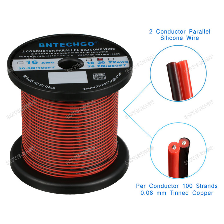 20 Gauge Flexible 2 Conductor Parallel Silicone Wire Spool 250ft Red Black