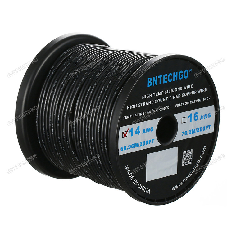 14 Gauge Silicone Wire Spool Black 200 feet Ultra Flexible