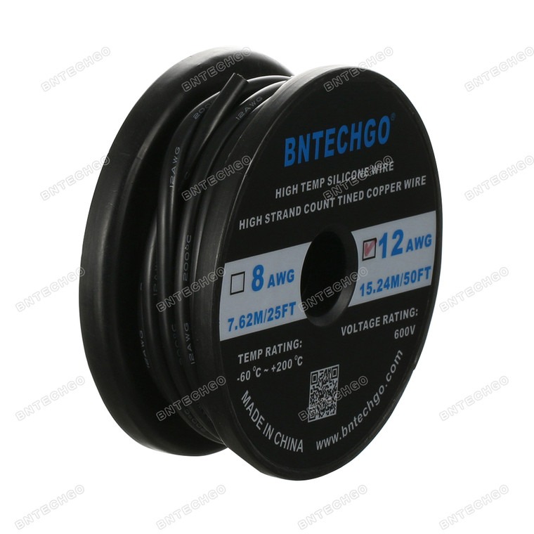 12 Gauge Silicone Wire Spool Black 50 feet Ultra Flexible