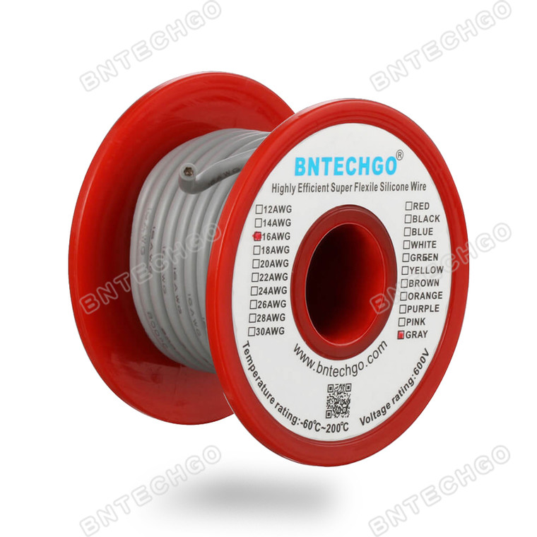 16 Gauge Silicone Wire Spool Gray 25 feet Ultra Flexible