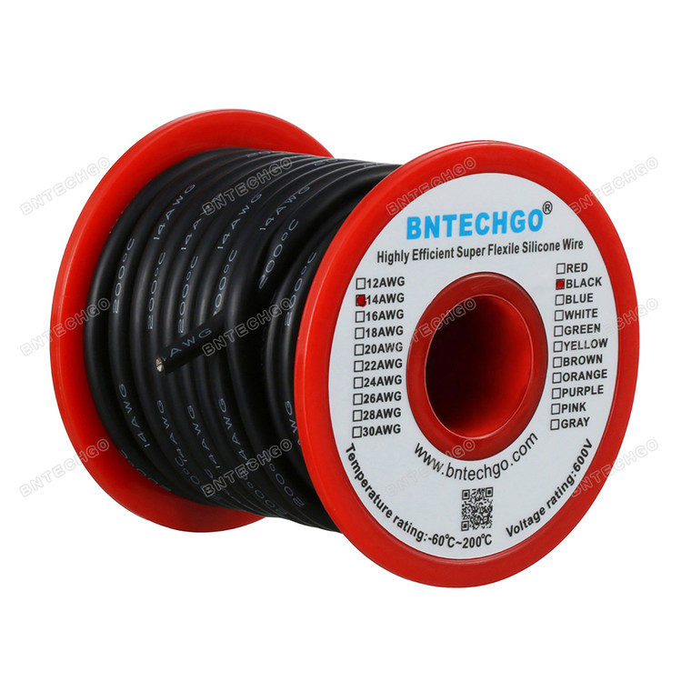 14 Gauge Silicone Wire Spool Black 25 feet Ultra Flexible