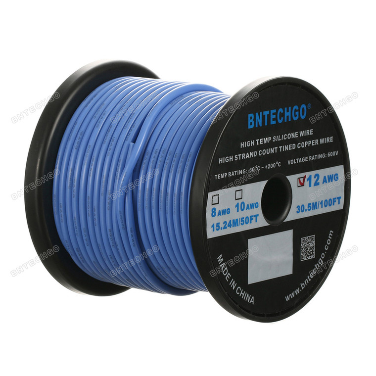 12 Gauge Silicone Wire Spool Blue 100 feet Ultra Flexible High Temp 200 deg C