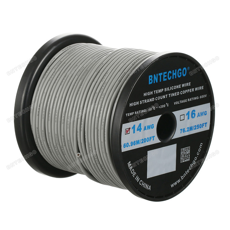 14 Gauge Silicone Wire Spool Gray 200 feet Ultra Flexible