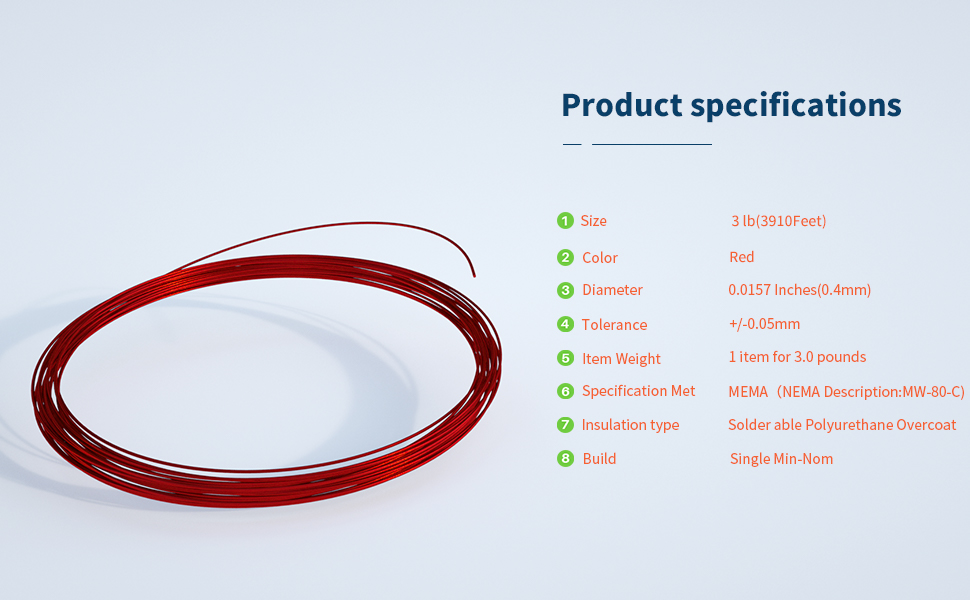 BNTECHGO 26 AWG Magnet Wire - Enameled Copper Wire - Enameled Magnet  Winding Wire - 3.0 lb - 0.0157 Diameter 1 Spool Coil Red Temperature  Rating 155