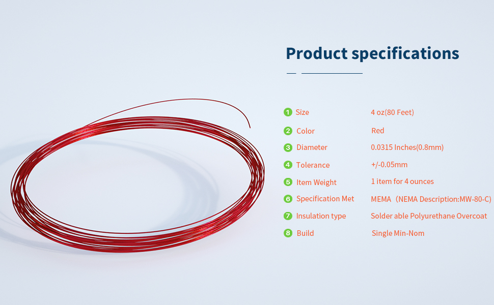 BNTECHGO 20 AWG Magnet Wire - Enameled Copper Wire - Enameled Magnet  Winding Wire - 4 oz - 0.0315 Diameter 1 Spool Coil Red Temperature Rating  155