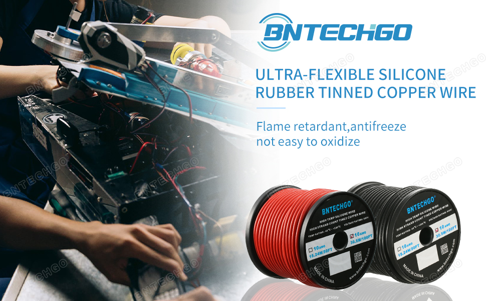 BNTECHGO 10 Gauge Silicone Wire Ultra Flexible 20 Feet(Black and Red Each  Color 10 ft) High Temp 200 deg C 600V 10 AWG Stranded Tinned Copper Wire