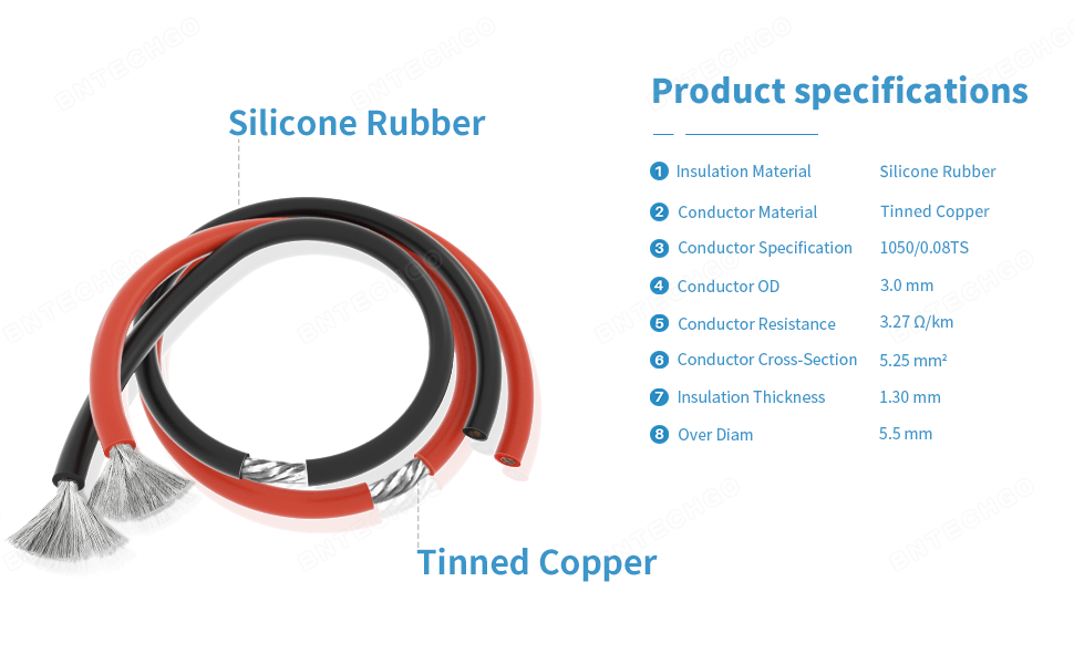 Electrical Wire 10 Gauge (awg) Stranded Silicone Hook Up Wire Cables (5 ft  Red and 5 ft Black) Soft and Flexible 1050 Strands 0.08 mm of Tinned Copper