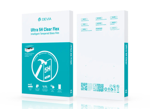 DEVIA 5H flex tempered glass film packaging