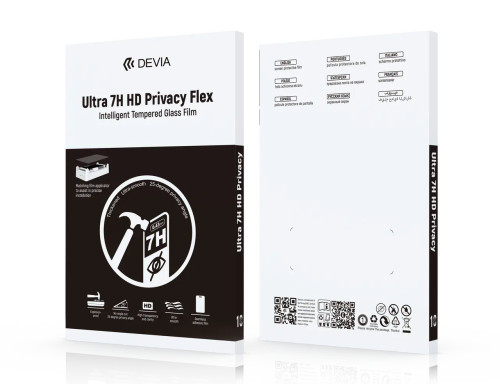 DEVIA 7H HD privacy flex tempered glass film packaging
