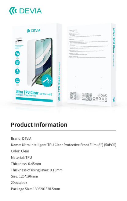 DEVIA TPU clear protective film 50-piece packaging